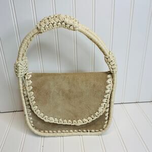 Lesco Lona Tan Suede Whipstitch Trim Small Handbag